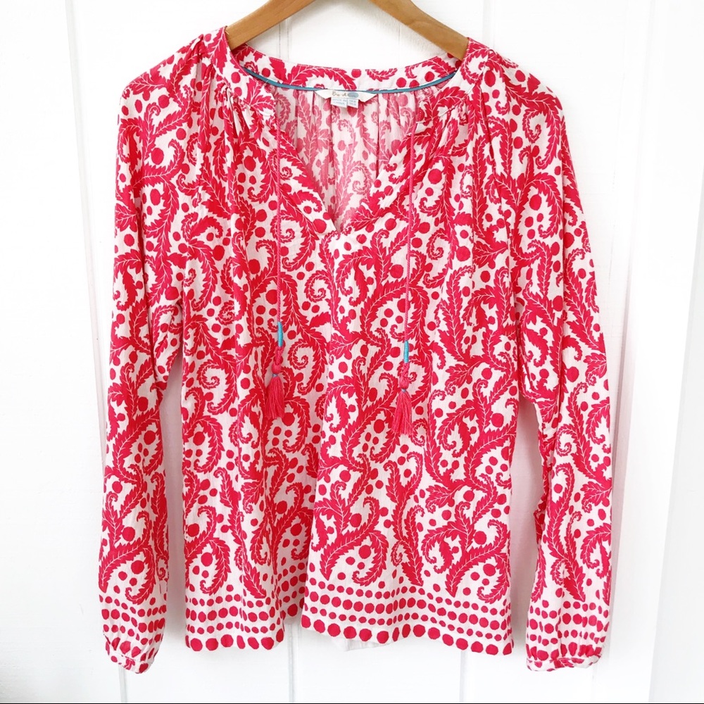 Boden pink print summer top w tassels
